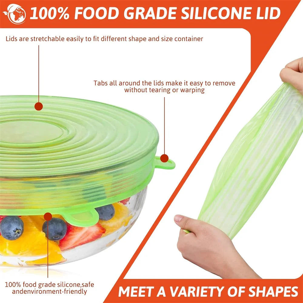 Tapas de silicona reutilizables para alimentos, set de 6 piezas herméticas