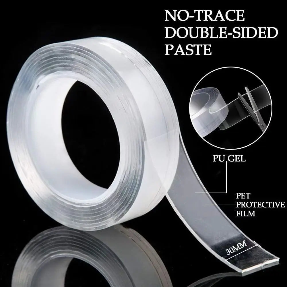 Cinta Nano Adhesiva de Doble Cara Reutilizable – Transparente, Sin Residuos e Impermeable para Hogar y Cocina