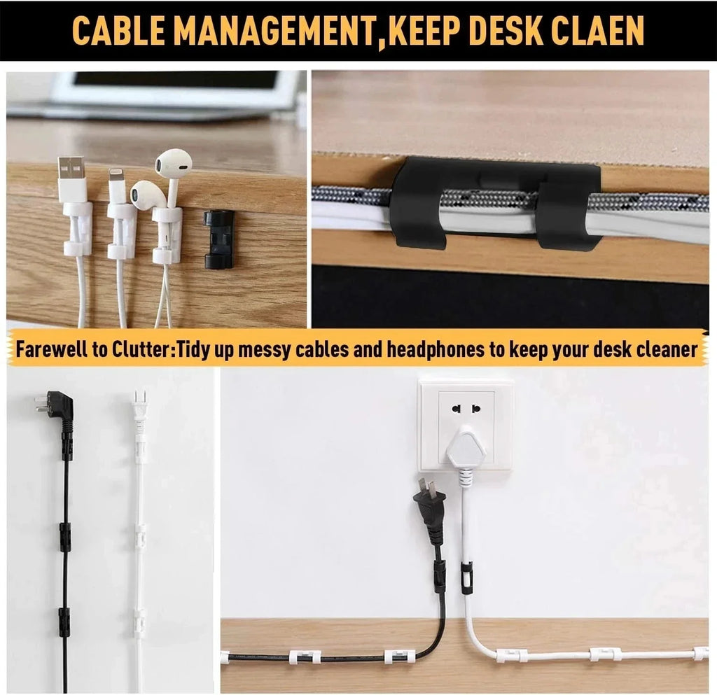 Clips Organizadores de Cables Autoadhesivos – Sujetacables para Escritorio, Oficina, Auto y Hogar
