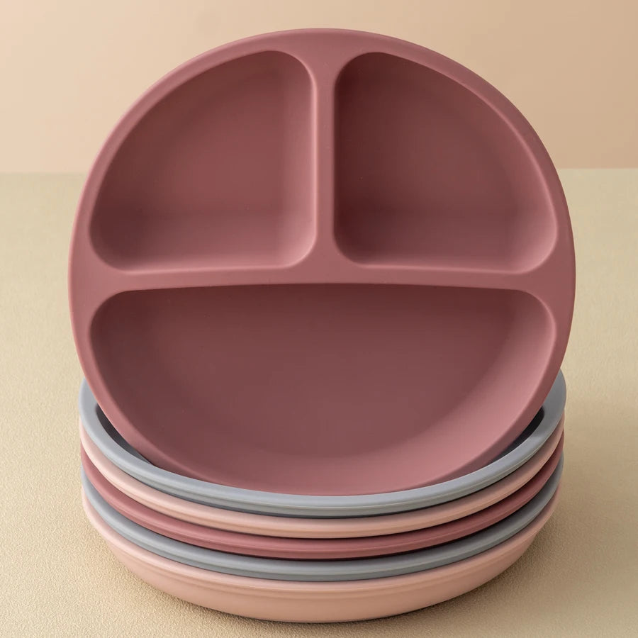 Plato de Silicona con Ventosa para Bebé – Plato Antideslizante de Alimentación Infantil con Divisiones