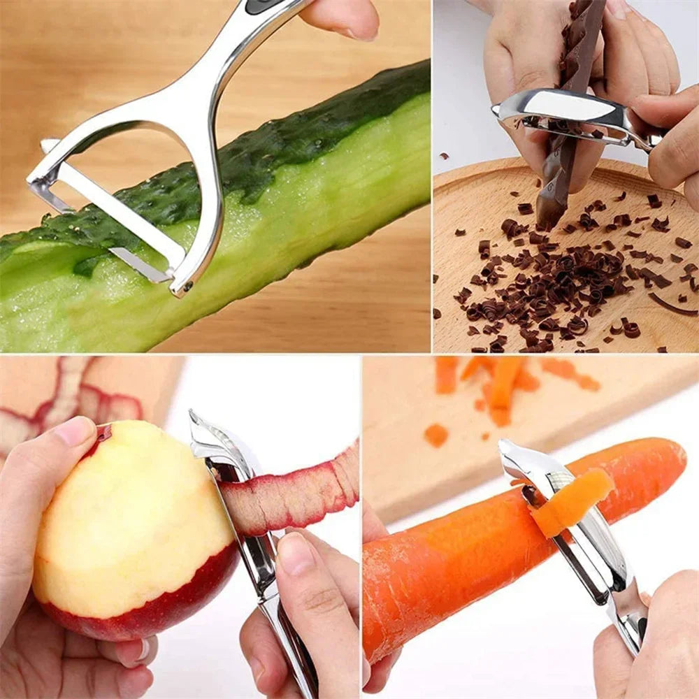 Pelador y Rallador de Verduras Multifunción – Acero Inoxidable para Papas, Zanahorias y Frutas con Mango Antideslizante