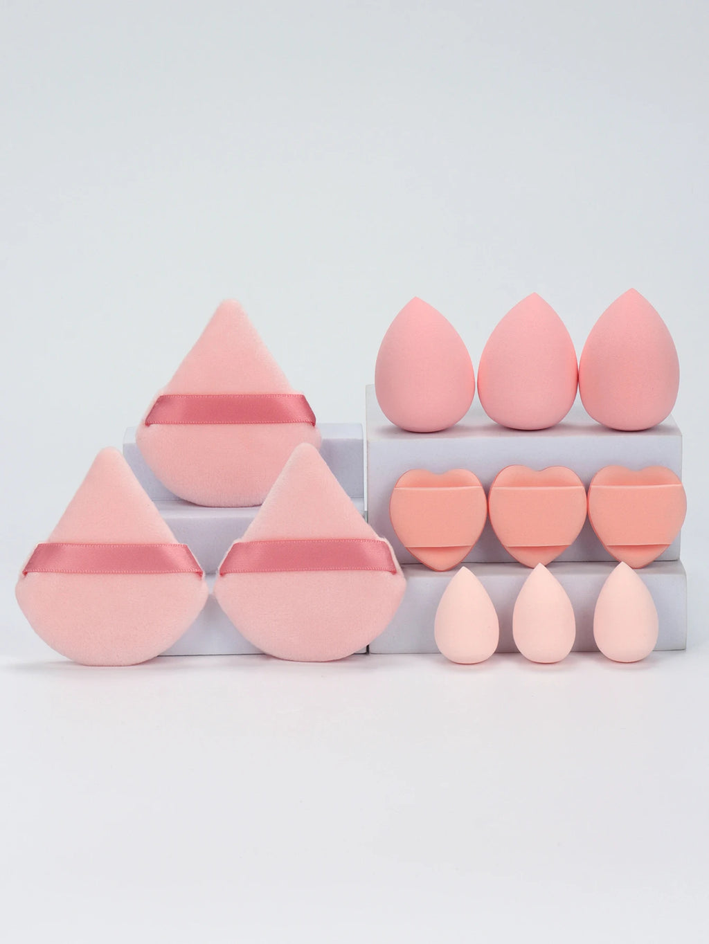 Set de Esponjas de Maquillaje de 12 Piezas – Borlas para Polvos, Mini Puffs y Beauty Blenders para Base y Corrector