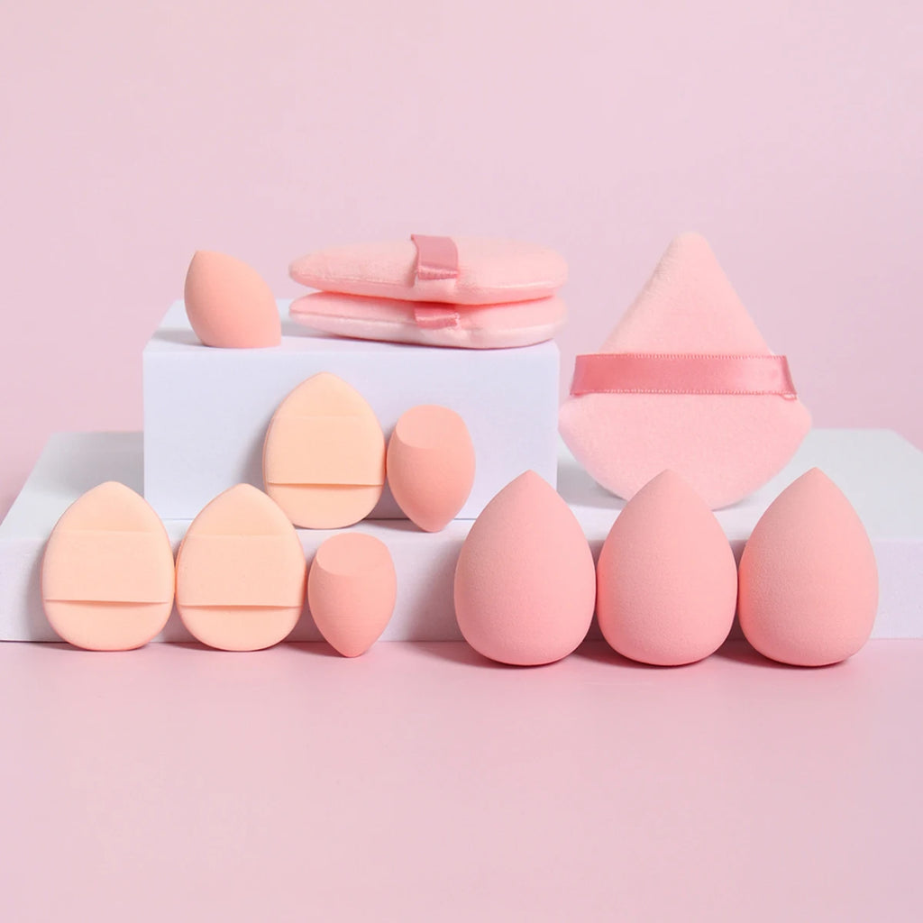 Set de Esponjas de Maquillaje de 12 Piezas – Borlas para Polvos, Mini Puffs y Beauty Blenders para Base y Corrector