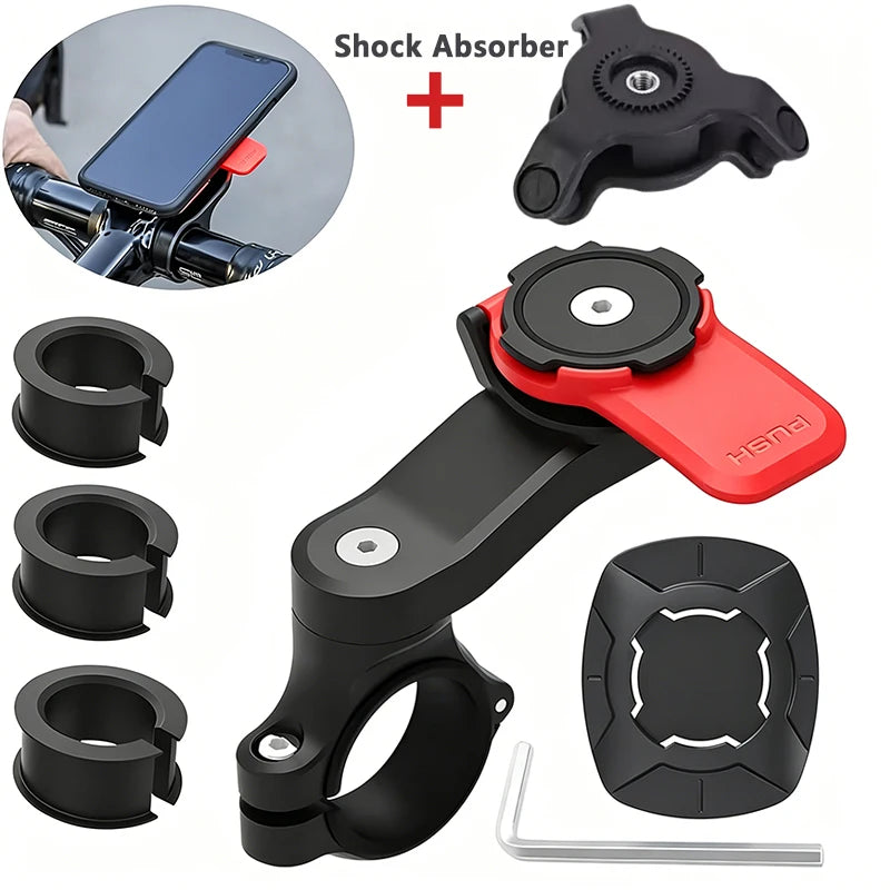 Soporte para Teléfono de Motocicleta y Bicicleta – Giratorio 360° Desmontable con Absorción de Impactos para Manillar