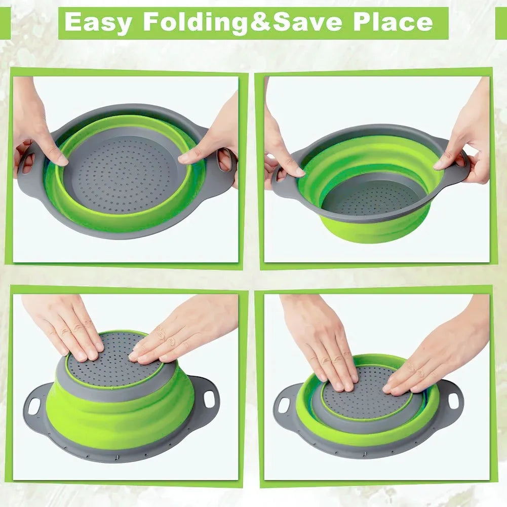 Colador Plegable de Silicona – Cesta Escurridora para Lavar Frutas y Verduras que Ahorra Espacio en la Cocina