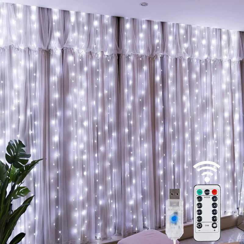 Luces Navideñas LED de Hadas – Cortina de Guirnalda Luminosa con Control Remoto y USB para Árbol de Navidad y Decoración del Hogar