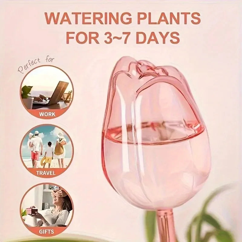 Globos de Riego Automático para Plantas Tulipán Rosa – Dispensadores de Agua por Goteo para Macetas