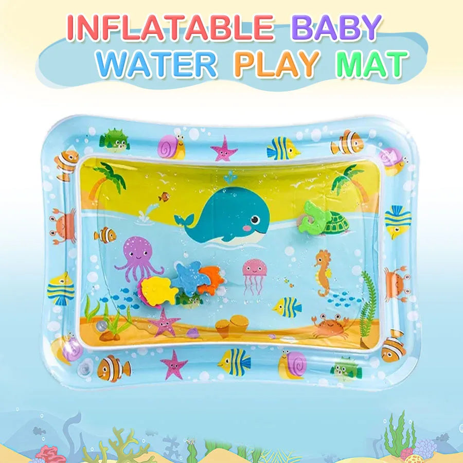 Colchoneta de Agua Inflable para Bebé – Tapete de Juego con Peces de Colores para Tiempo Boca Abajo