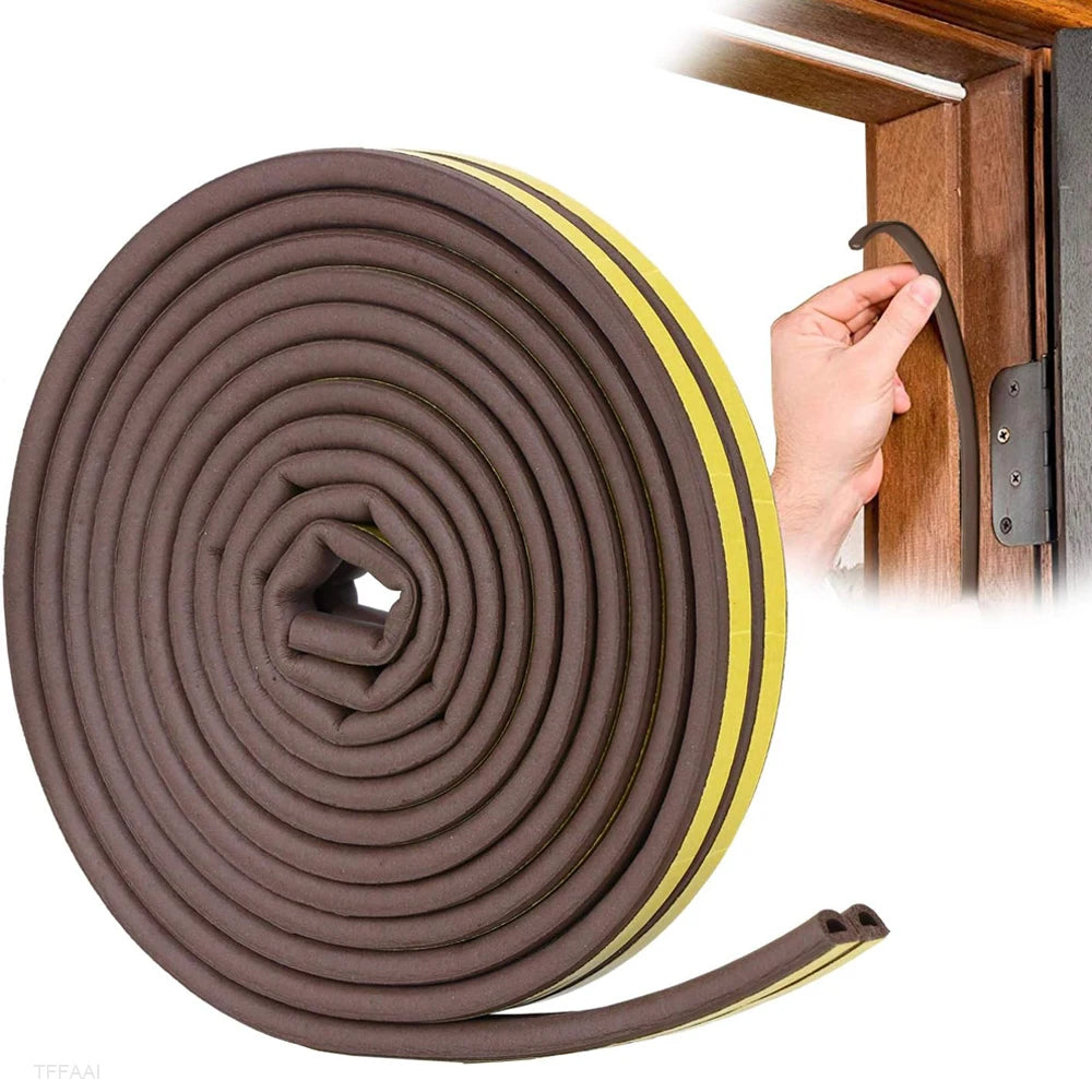Burlete Adhesivo de Espuma para Puertas y Ventanas – Cinta Selladora Autoadhesiva contra Corrientes de Aire, Polvo y Ruido, Rollo de 5 m