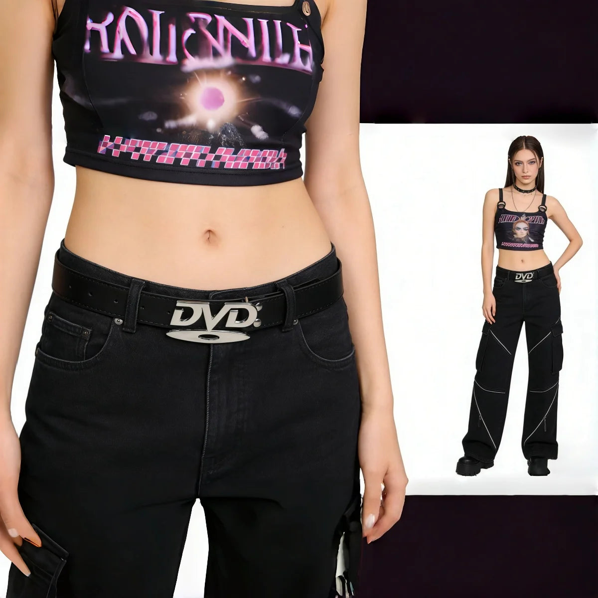 Cinturón de Mujer Y2K con Hebilla DVD Retro