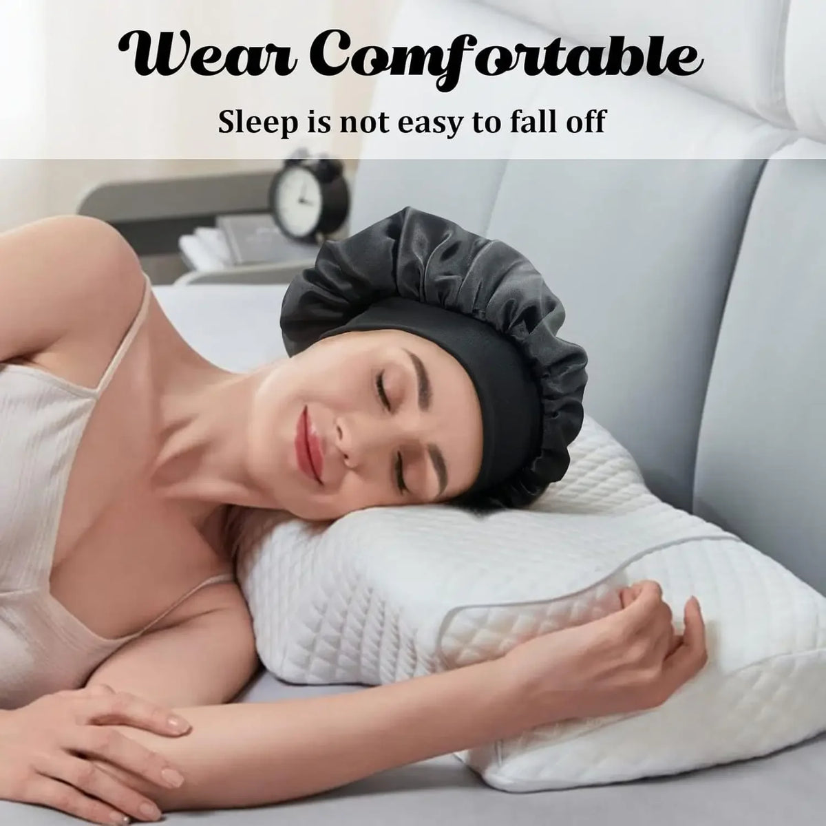 Gorro de satén para dormir, cuidado del cabello para mujer