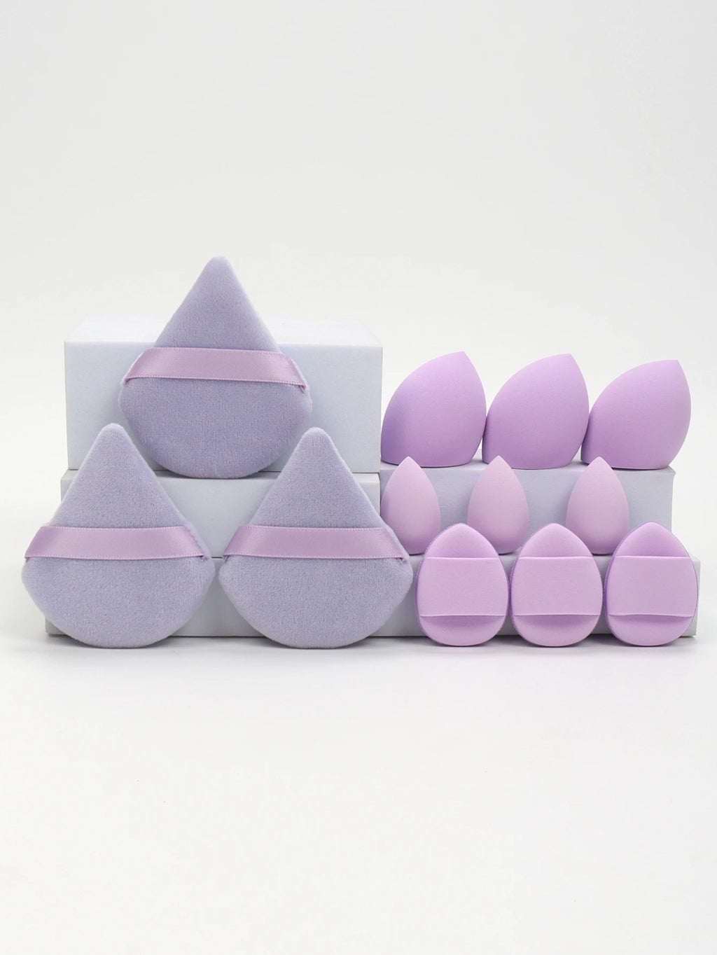 Set de Esponjas de Maquillaje de 12 Piezas – Borlas para Polvos, Mini Puffs y Beauty Blenders para Base y Corrector