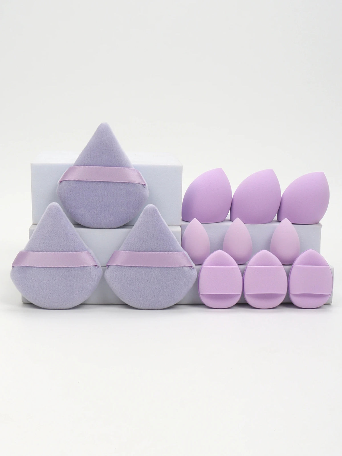 Set de Esponjas de Maquillaje de 12 Piezas – Borlas para Polvos, Mini Puffs y Beauty Blenders para Base y Corrector