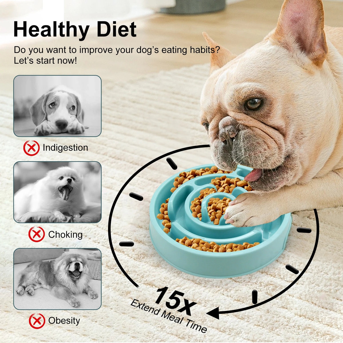 Comedero Lento Interactivo para Perros – Plato Antideslizante de Alimentación Lenta para Perros de Todos los Tamaños
