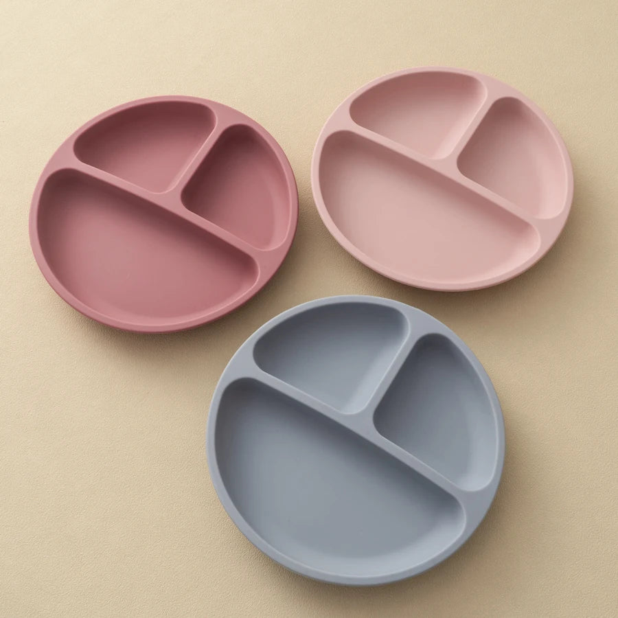 Plato de Silicona con Ventosa para Bebé – Plato Antideslizante de Alimentación Infantil con Divisiones