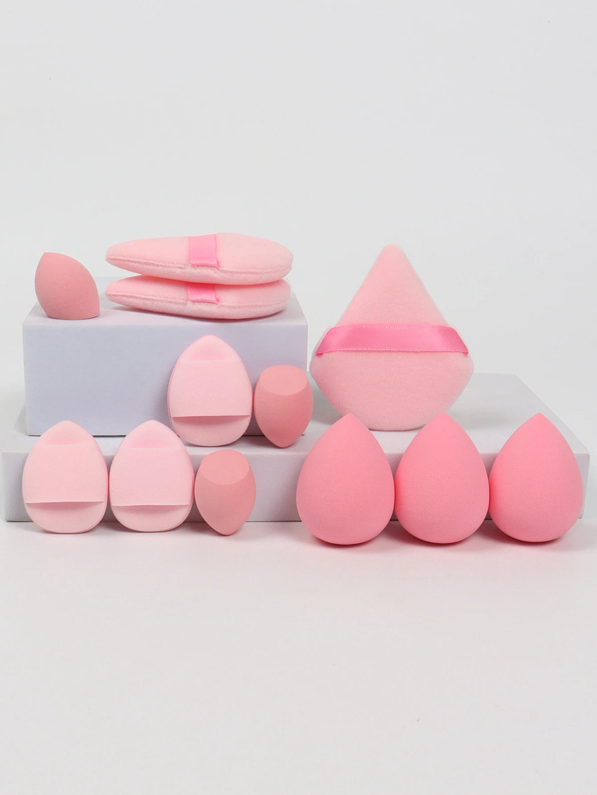 Set de Esponjas de Maquillaje de 12 Piezas – Borlas para Polvos, Mini Puffs y Beauty Blenders para Base y Corrector